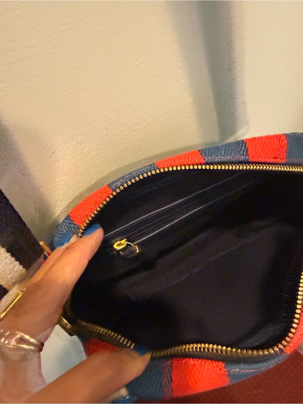 Boden Striped Mini Crossbody in Green, Navy & Red - Picture 3 of 5